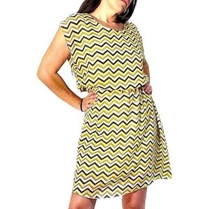 Tacera - Vintage Inspired Midi Dress Yellow White And Black